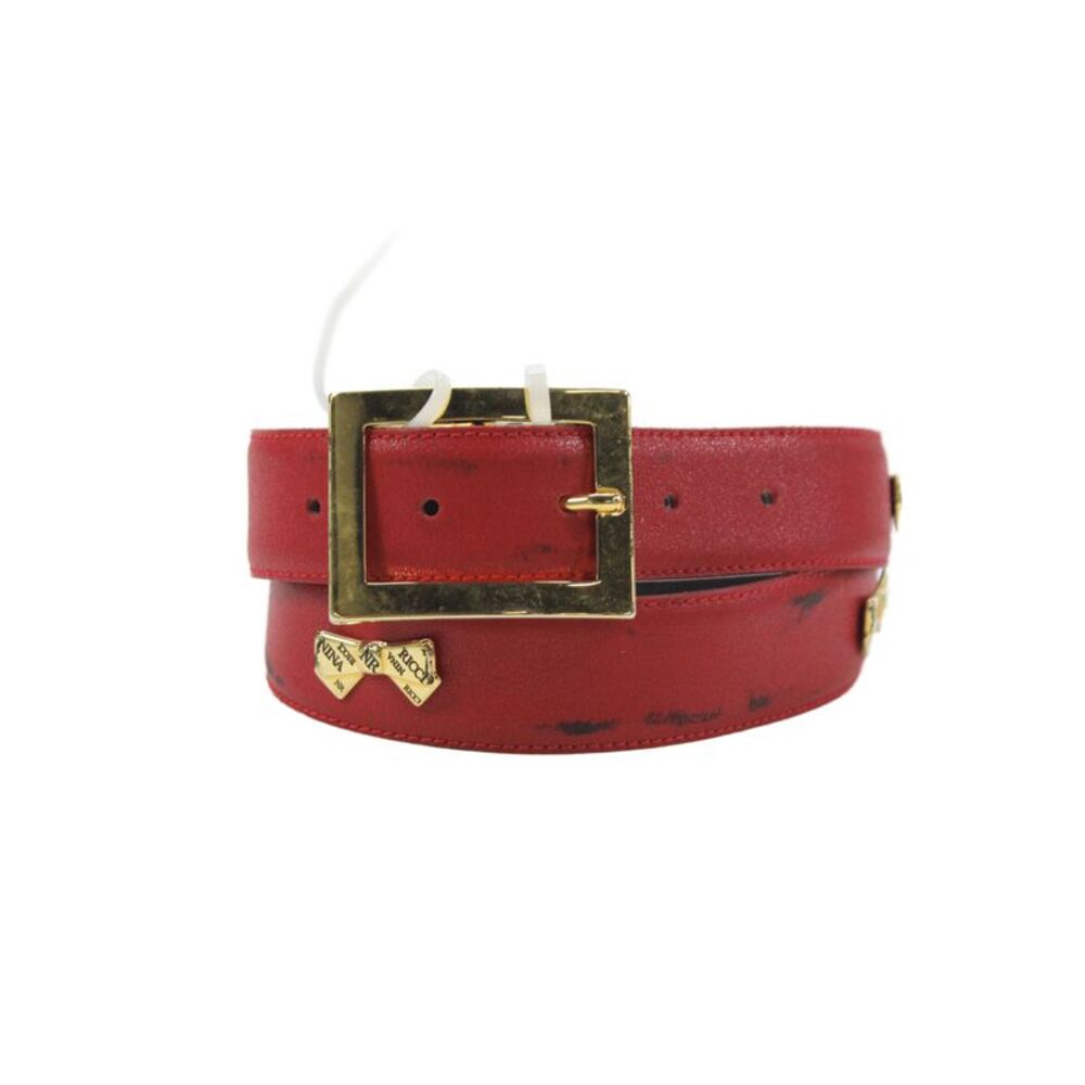 Nina Ricci Womens Medium Width Logo Bow Buckle Belt Red Leather Size 80cm